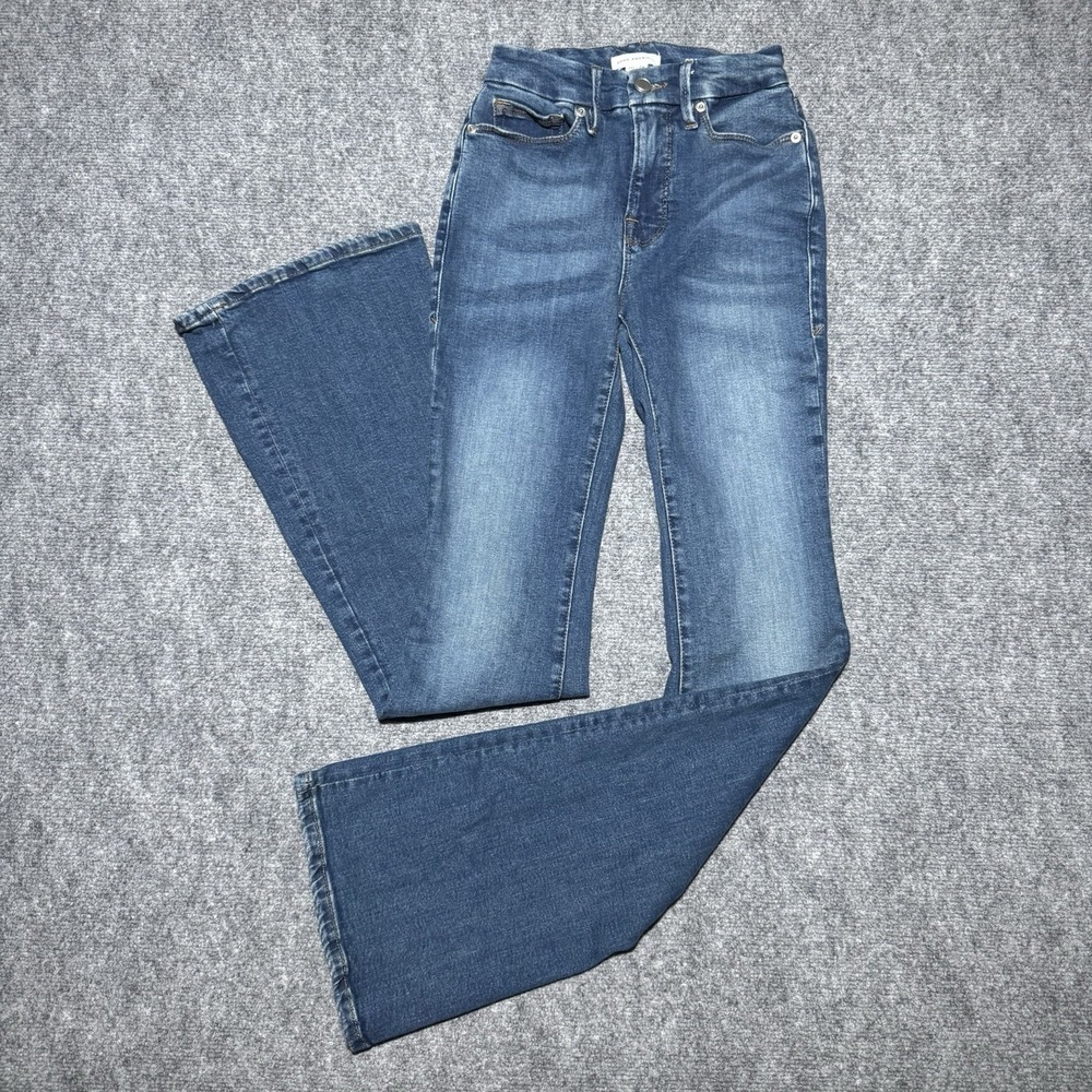 Good American Good Legs Flare Blue Jeans Mid Rise Women 00/24 GLFH873TE (22x33)